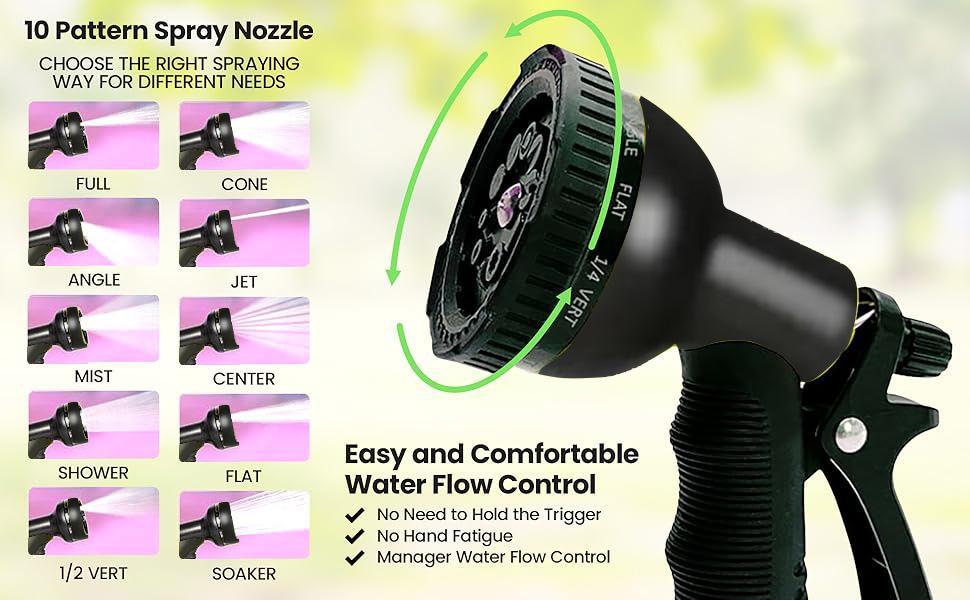 50FT/100FT Garden Hose 10 Function Nozzle, Lightweight Leak-Proof Heavy-Duty Flexible Water Hose, Lay Flat Kink Free High-Pressure Flexible Hose 50FT/100FT Garden Hose 10 Function Nozzle, Lightweight Leak-Proof Heavy-Duty Flexible Water Hose, Lay Flat Kink Free High-Pressure Flexible Hose