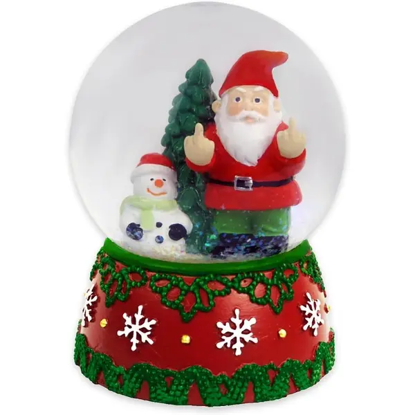 Gnometastic Gnomes Christmas Snow Globes for Adults - Holiday Double Bird Middle Finger Gnome, Funny White Elephant Gift & Gnome Decor - Mini Snow Globe 3.2in x 4in H