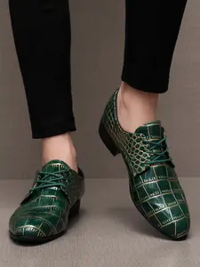 Men's New Derby Dress Shoes, Glossy Finish, Embossed Design, Fashionable Business, Work, Office and Wedding Shoes, Luxury Style, Essential Footwear