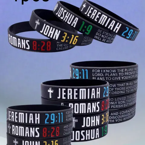 4pcs Silicone Bracelets with Cross Motivational Bible Verses, Party and Daily Wear, Perfect Gift, Inspirational Jewelry, Adjustable Bracelets, Adjustable Wristband, Wrist Accessory, Silicone Wristbands