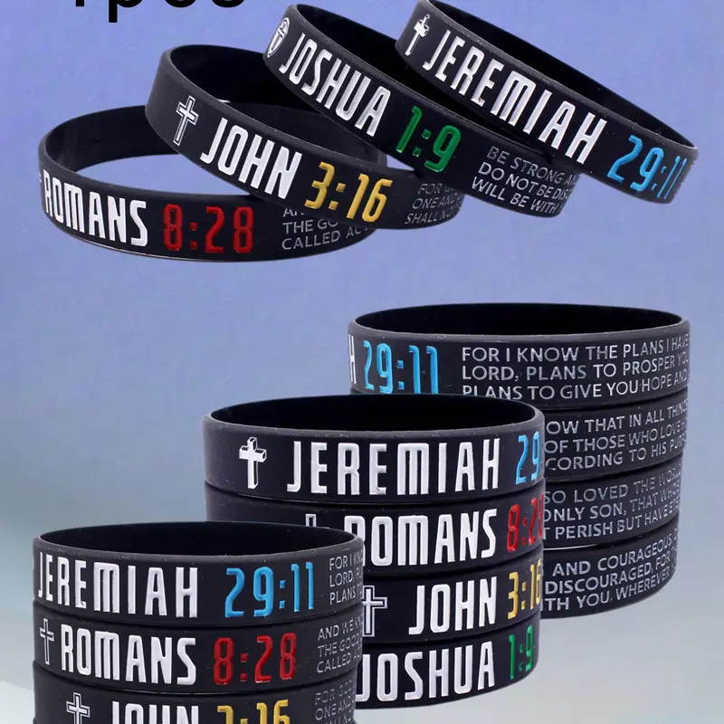 4pcs Silicone Bracelets with Cross Motivational Bible Verses, Party and Daily Wear, Perfect Gift, Inspirational Jewelry, Adjustable Bracelets, Adjustable Wristband, Wrist Accessory, Silicone Wristbands