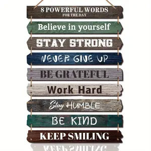 Wooden Motivational Wall Art Sign, 1/3 Sets Inspirational Text Themed Hanging Decoration, Home Ornament for Living Room Bedroom Bathroom Classroom Gym