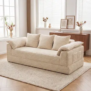 Modular Corduroy Cloud Sectional 78.7" Sofa with Reversible Chaise, 3-Seater No Assembly Floor Couch with Cup Holder & Side Pocket, Convertible Deep Seat Comfy Sofa for Living Room apartment furniture sleeper boneless