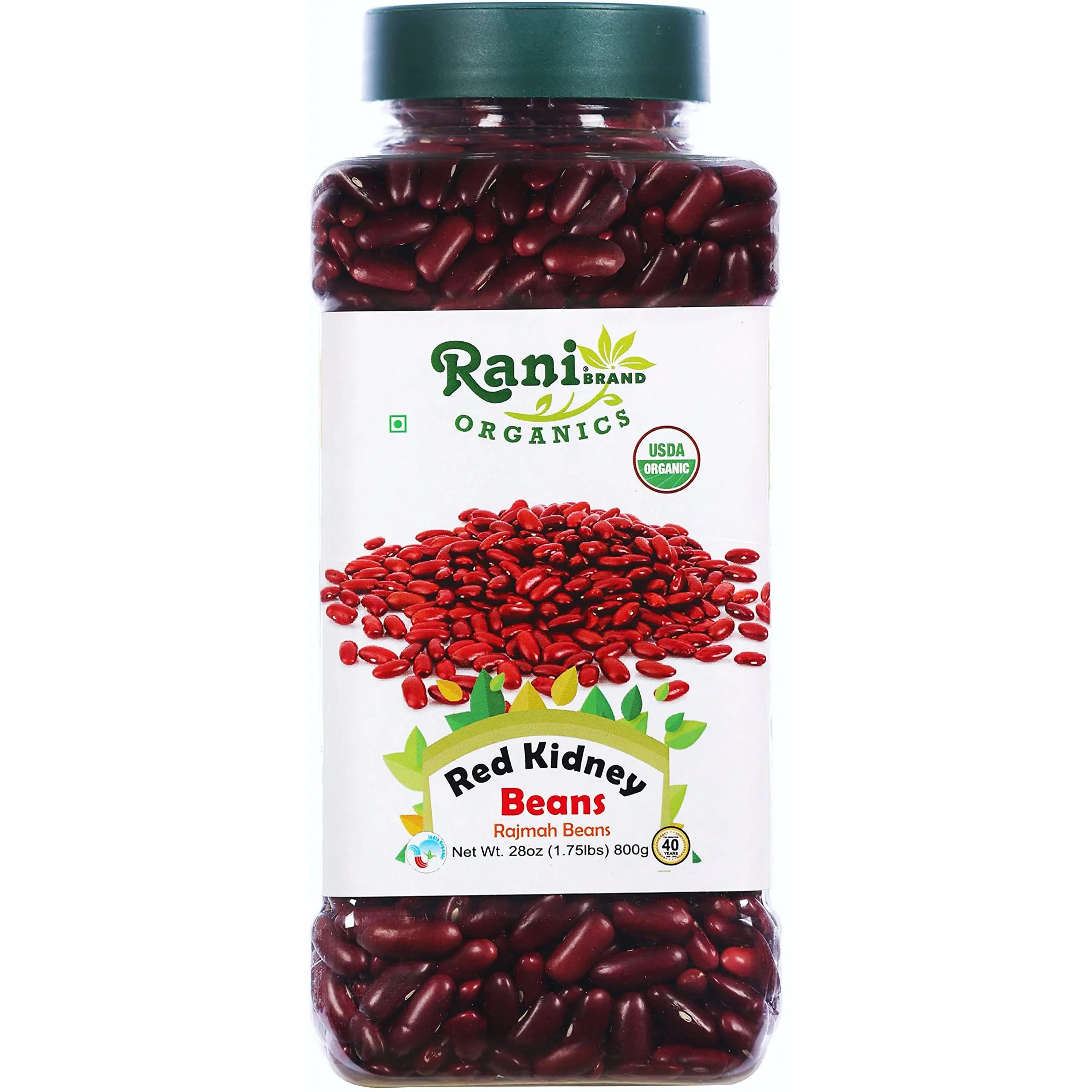 Rani Organic Red Kidney Beans (Rajmah Beans) Light 28oz (800g) PET Jar ~ All Natural | Vegan | Gluten Friendly | NON-GMO | Indian Origin