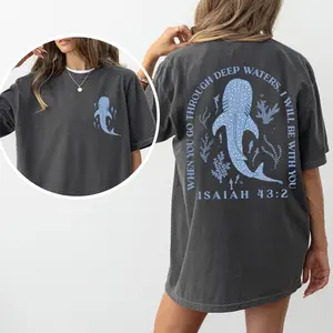 When You Go Through Deep Waters Bible Verse Comfort Colors Shirt, Ocean Christian T-shirt, Summer Religious Graphic Tee, Faith Based Clothing
