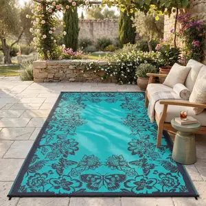Outdoor Rugs Waterproof Reversible Mats, Large Area Plastic Straw Rug, Outside Carpet, Butterfly Floral Rv Mat for Patio Camping Picnic Backyard Deck Balcony Porch Beach Trailer