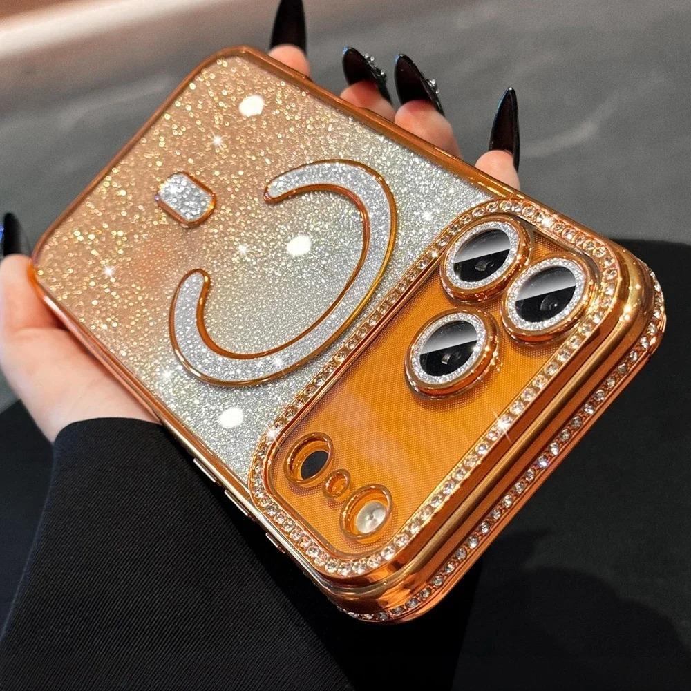 Phone Case: The New Fashionable Mobile Phone Case Adopts a Diamond Design with a Lens Film, Is Compatible with iPhone 17, 16, 15, 14, and 13 Pro Max Plus Models, and Includes an Anti-fall Magnetic Protective Case.