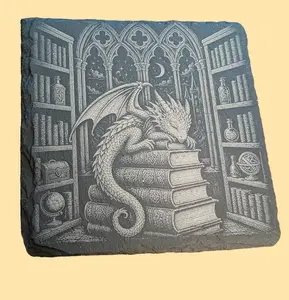 Sleeping Dragon Library Slate Coaster – Fantasy Bookish Decor