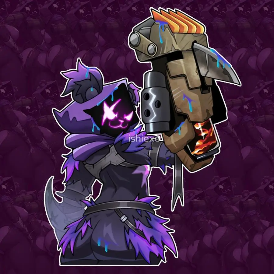 Shadow Bear Warrior Anime Sticker – Purple Hooded Panda with Heavy Weapon, Cool Vinyl Decal for Laptop & Console
