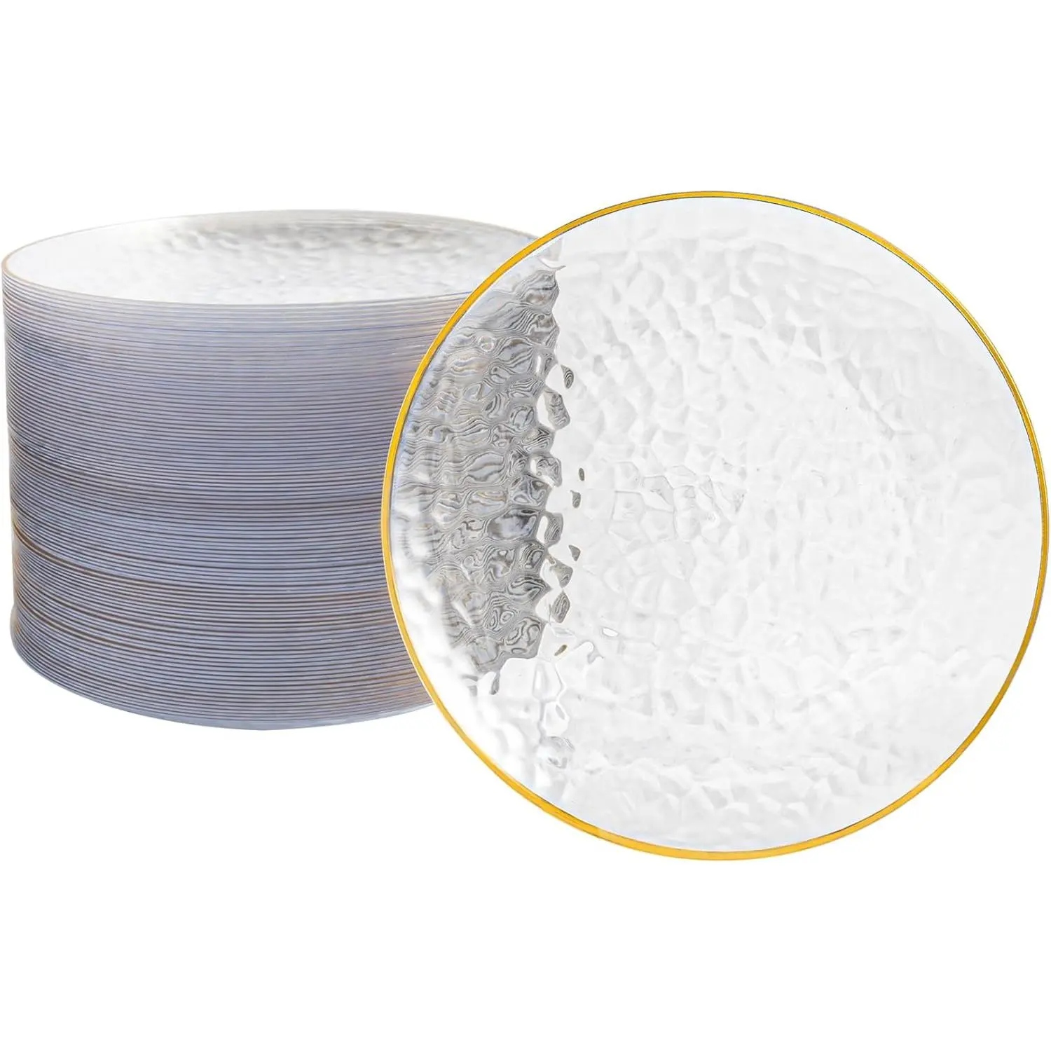 100 count Clear  Plastic Plates 7 Inch, Hammered Disposable Heavy Duty Dessert Plates with  Rim, Round Salad Plates for Wedding Party