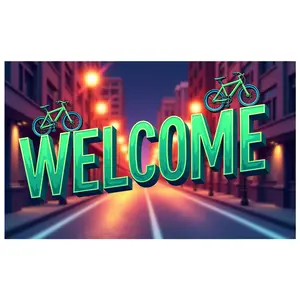 Urban  Bicycle Theme Welcome Banner Colorful Design for City Entrance,Community Party,Street Event