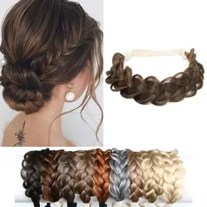 Women's Messy Wide 2-Strand Synthetic Braid Headband - Classic Thick Fishtail Braid Hairband, Elastic Hairpiece, Anti-Slip & Stretchable Hair Hoop, Fashion Hair Accessory, High Top Head Fixer, Beauty Styling Headwear for Daily & Party Wear