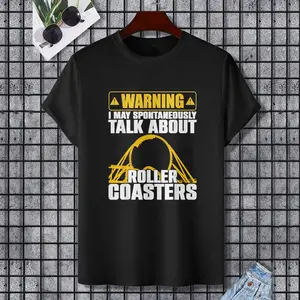 Cute Roller Coaster For Men Women Ride Rollercoaster Lovers T-Shirt, 100% Cotton, Single Side Printed, Black Short Sleeve T-shirt, Gift for Family Friends, S-XXXL, 1 pc, Fabric Weight 180g