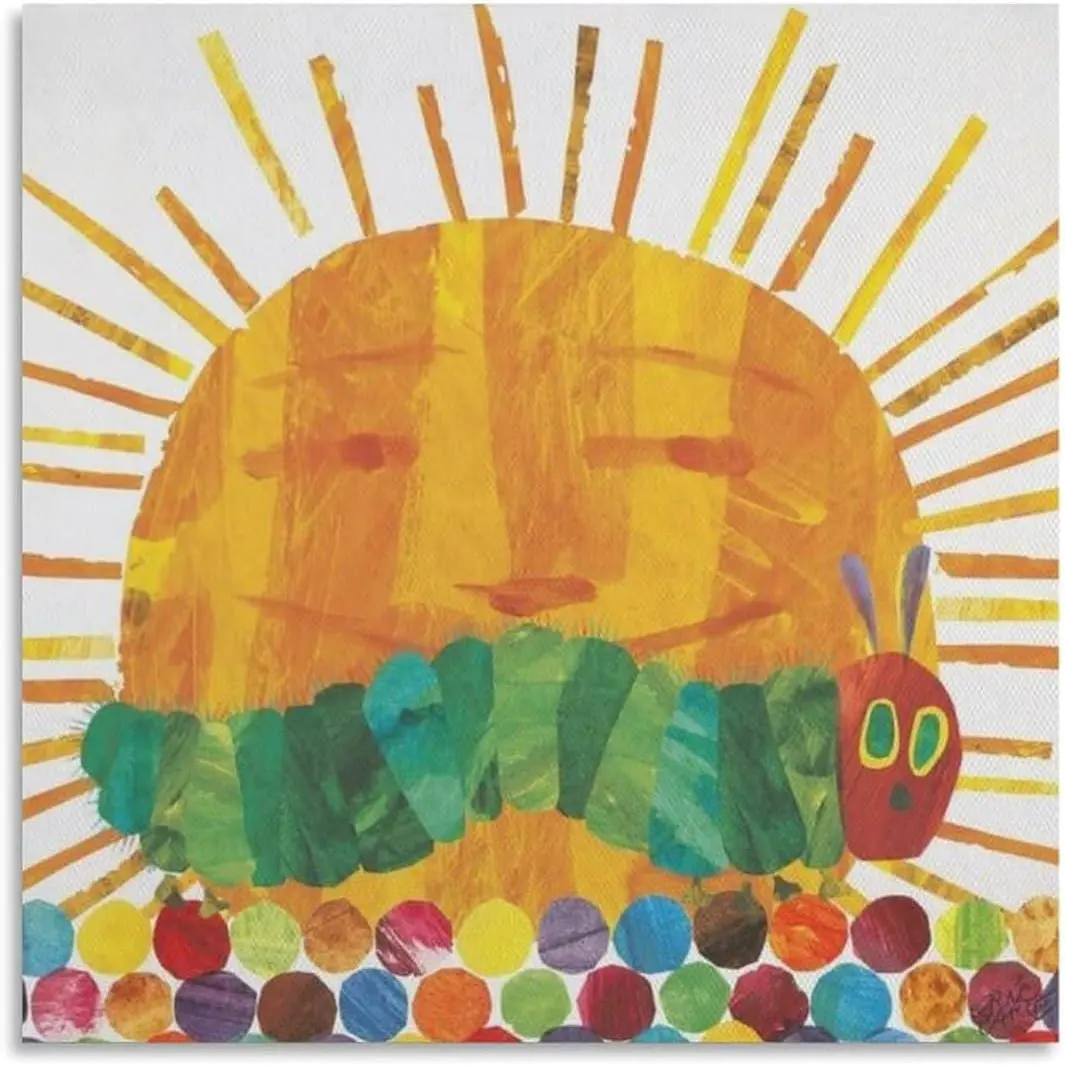 Eric Carle Poster Prints The Very Hungry Caterpillar Children's Book Illustrations Picture Print Wall Art Poster Canvas Posters Artworks Room Aesthetic 20x20inch(50x50cm)