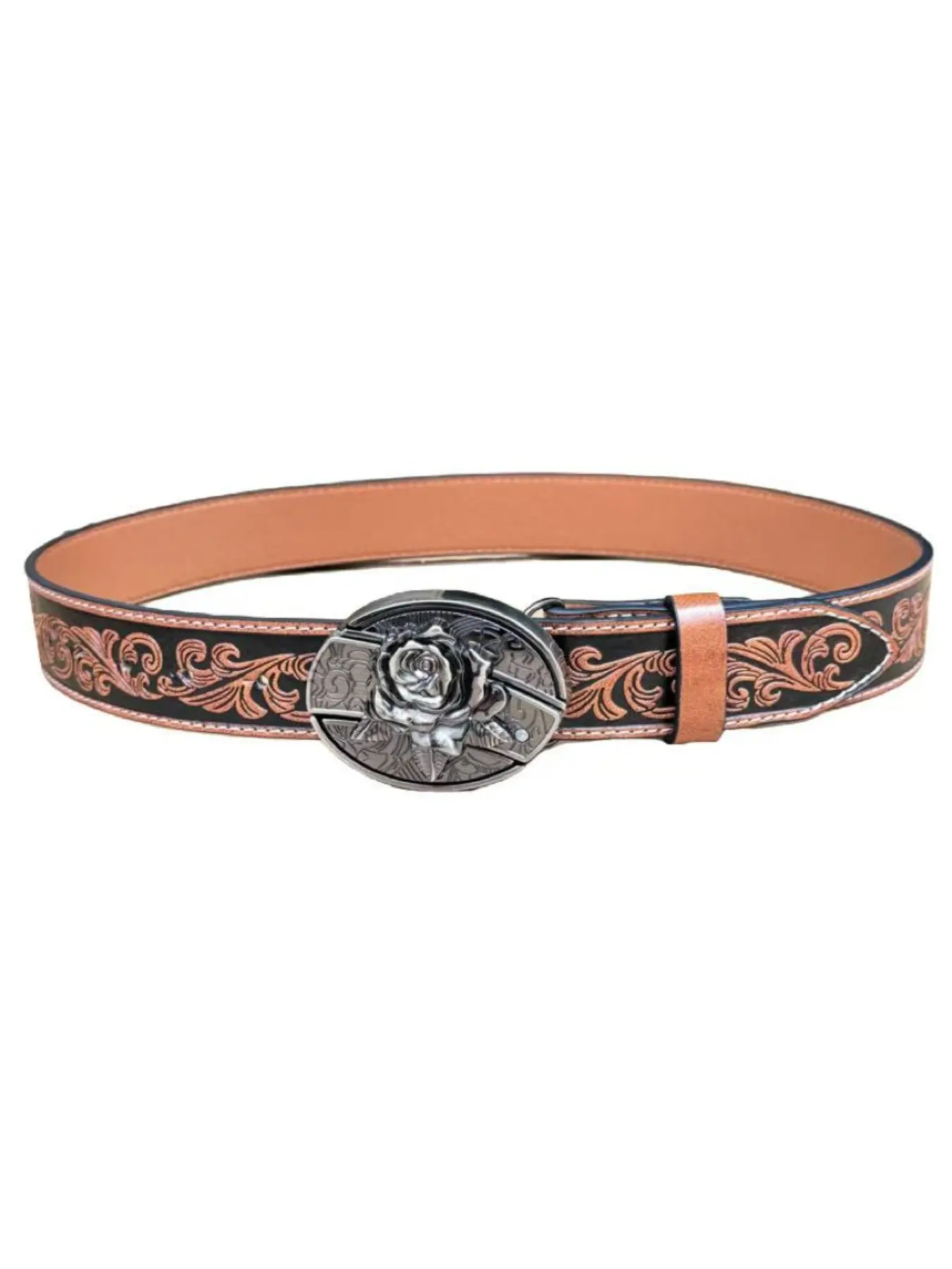 Brown Rose Buckle Casual Women\'s  Polyurethane faux leather Belt Rosette belt - Smooth leather - A.P.C. Ready-to-Wear main image 3
