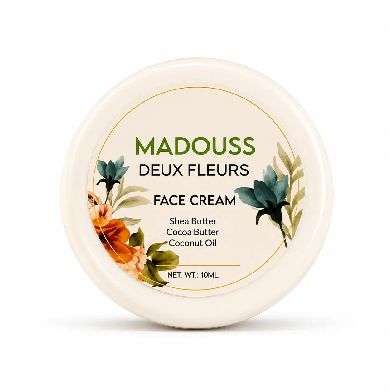 Daily Hydrating Face Cream with Shea Butter, Cocoa Butter & Coconut Oil | Travel Size Moisturizer for All Skin Types | 10ml | Madouss Deux Fleurs