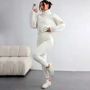 Women's Solid Color Fleece-Lined 3-Piece Sports Set - Long Sleeve Shirt, Thermal Top, Sports Casual, Comfortable Breathable Activewear, Standard Sizes, Ideal for Fitness, Running