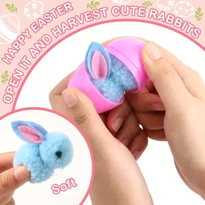 32/48pcs Easter Bunny Fillers - Mini Plush Bunny Toys In Colorful Plastic Eggs, Assorted Pastel Colors, Replaceable Surprise Easter Basket Stuffers For Easter Party Favors,Birthday Holiday Decorations | Plush Bunny Fillers