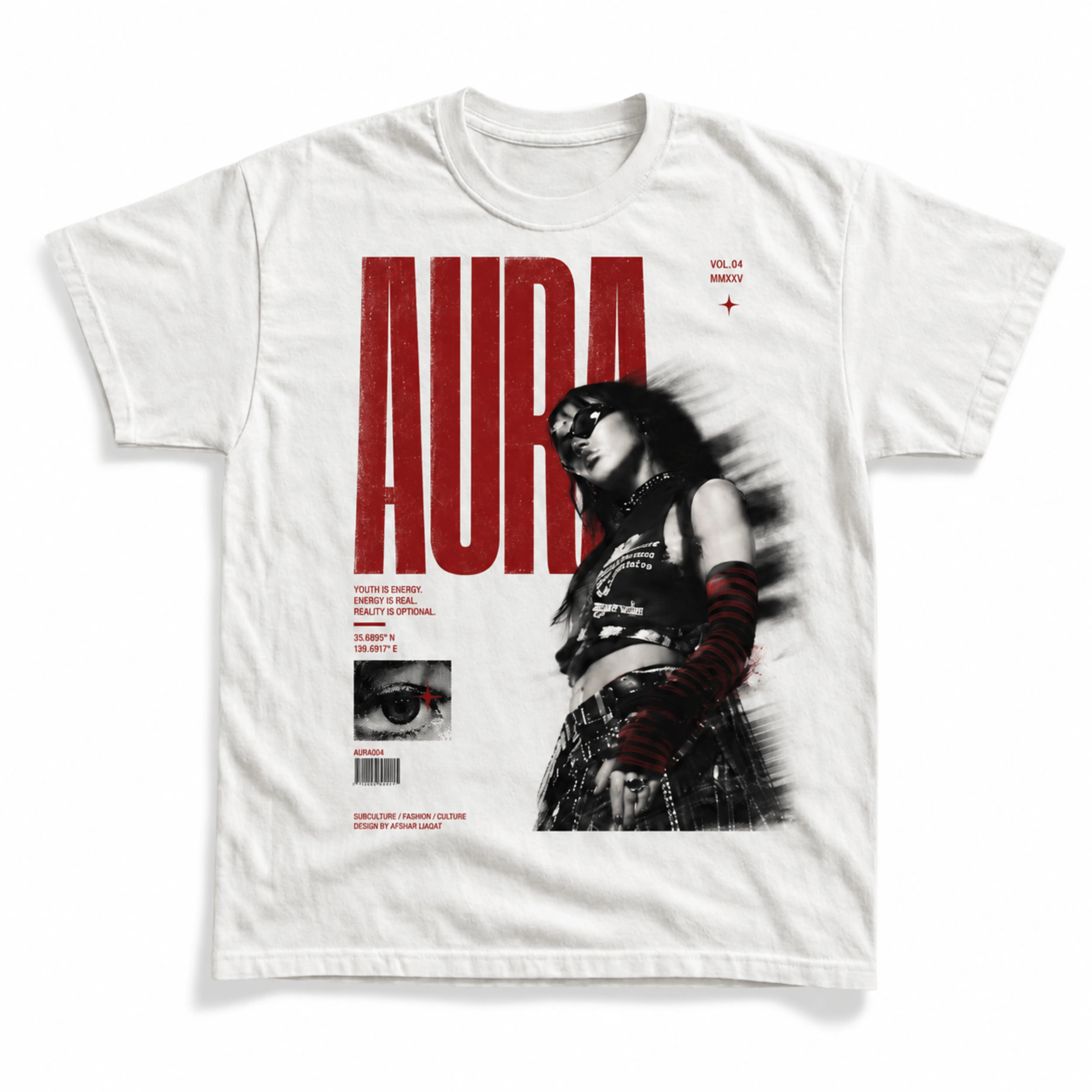 Gildan Men's and Women's T-Shirt, Vintage AURA Red Typography Graphic Tee, Tokyo Streetwear Magazine Shirt, Motion Blur Girl Poster Top, Y2K Cyber Grunge Dark Aesthetic Clothes, Cool Fashion Art Gift Idea, Retro Alt Apparel Unisex