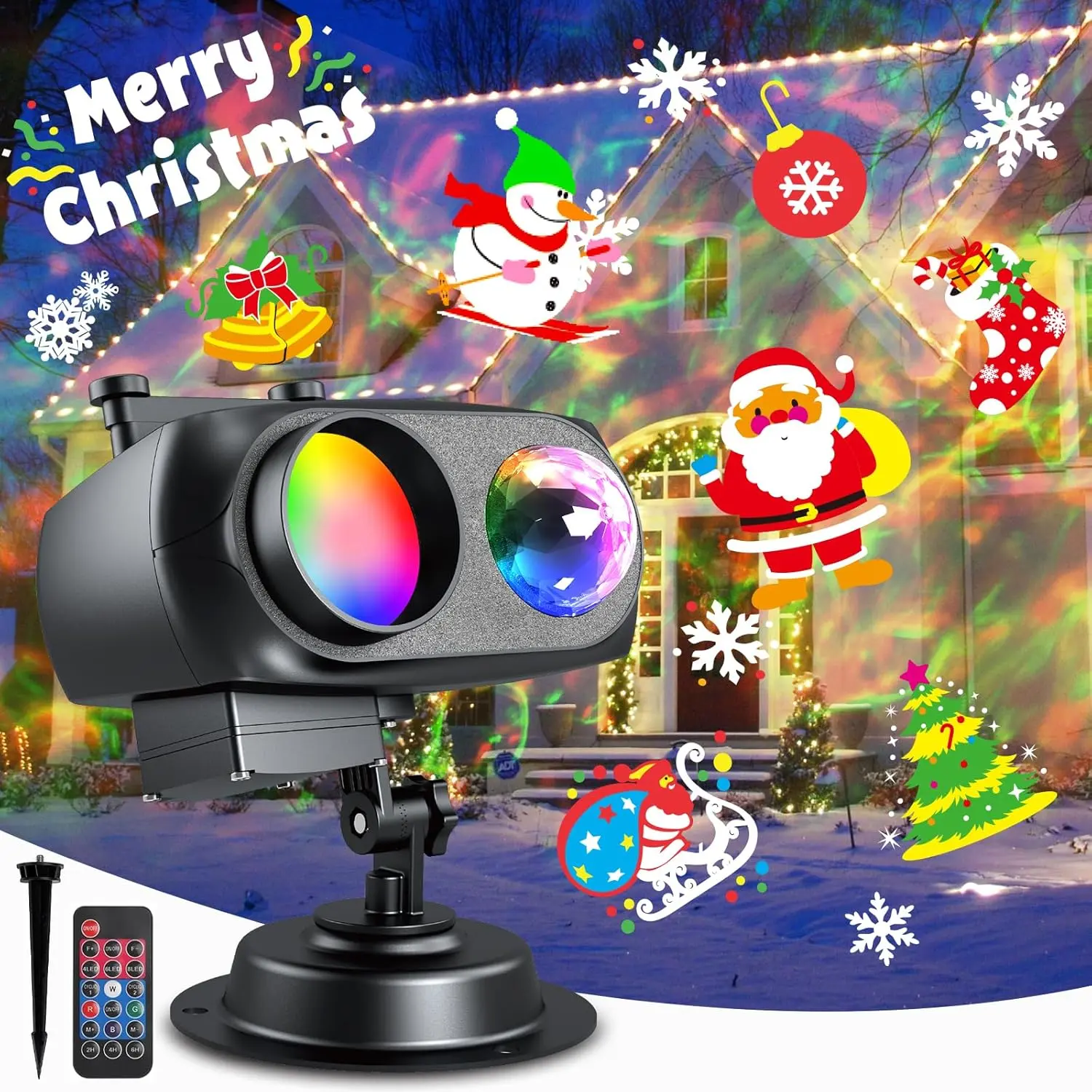 Christmas Lights Outdoor, 20 Slides/160 Patterns/10  Waves  Effect  Holiday Light Projector Outdoor w/Remote Control and Timer, Indoor  Galaxy Projector Xmas Decor