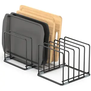 2-Pack Kitchen Cabinet Cutting Board Organizer Divided Rack with 5 Slots for Baking Trays Cutting Boards Cookie Sheet Organizer Inside Cabinet Baking Sheets Holder (Large)
