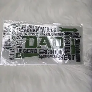 DAD UV DTF Wrap for 16 oz Libbey Cup - Green Design with Word Cloud, Featuring "DAD" and "LEGEND" Text