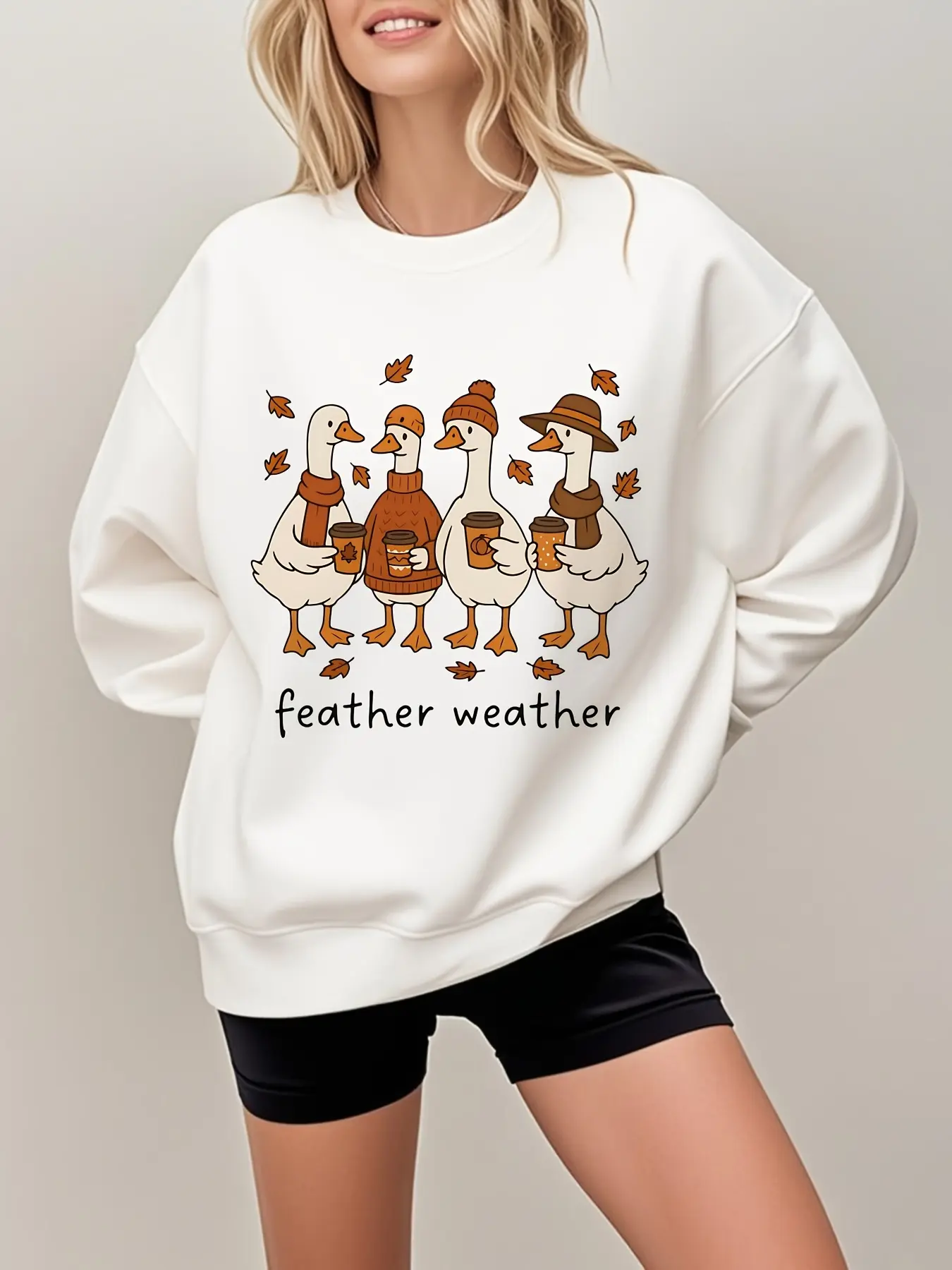 Women's Funny Goose & Weather Sweater - Cozy Fall Pullover Sweater with Cute Goose Print, Long Sleeve Crewneck Sweater for Women, Machine Washable All-Season Sweater Apparel