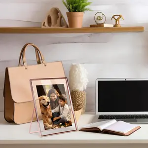 2Pcs Standing Rose Gold Metal Picture Frames 5x7IN 8x10IN Vertical Tabletop Floating Photo Frame Double-Glazed Glass Pressed Flower Frame for Home Decoration Gift