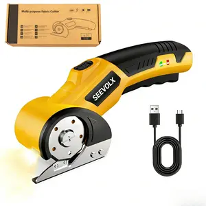 SEEVOLX Cordless Electric Scissors Rechargeable Heavy Duty Cutter with Safety Lock LED Light Long Battery Life Easy to Use Wireless Shears for Cardboard Ultra Quiet Powerful Motor Industrial Grade Tungsten Steel Blade