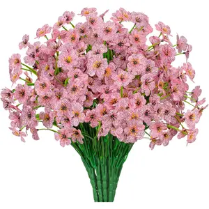 21 Bundles Outdoor Artificial Flowers UV Resistant Fake Silk Flowers No Fade Faux Plastic Plants Garden Porch Window Box Decoration (Pink)