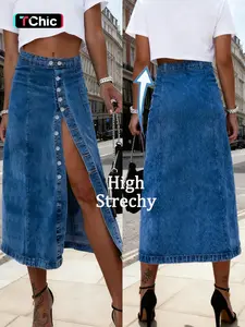 Women's Denim Skirt Fashionable Half-Sleeve Design, Fitted, Perfect for Casual Wear & Stylish, Ideal Gift for Her