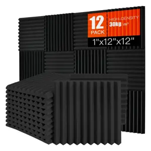 12-Pack Acoustic Foam Panels – 1" x 12" x 12" High-Density Soundproof Wedge Panels for Noise Absorption & Sound Dampening, Ideal for Studios, Offices, and Gaming Rooms (Black)    #homeimprovement