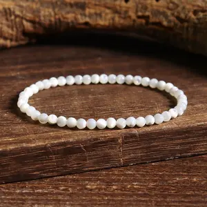 Natural Mother-of-Pearl 4mm Round Beaded Handmade Bracelet Healing Gemstone Crystal Stretch Men Women Bracelet Gift