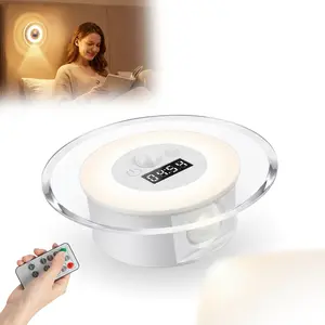 LED Motion Sensor Night Light with Digital Clock, USB Rechargeable Bedside Night Light with Remote Control, Ideal for Bedroom, Bathroom, Stairway, Hallway