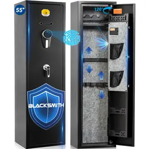 BlackSmith 5 Biometric Security Box - 0.1s Quick Access Digital Steel Safe for Home Rifles/Pistols, 16 Gauge Alloy Steel Wall Mount Cabinet with Keys, Keypad, Dual Alarm, LED Lights, Anti-Theft Safe Storage