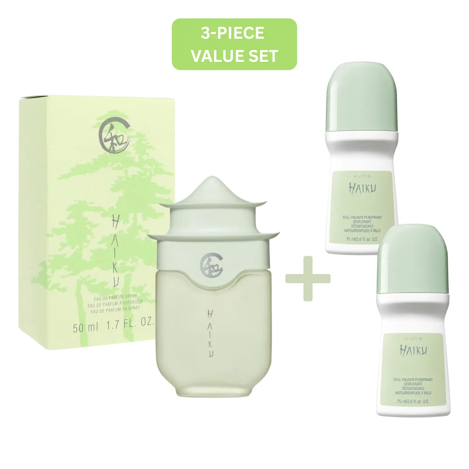 Haiku 3-Piece Value Set – Eau de Parfum 1.7 oz + 2 Roll-On Deodorants Bundle