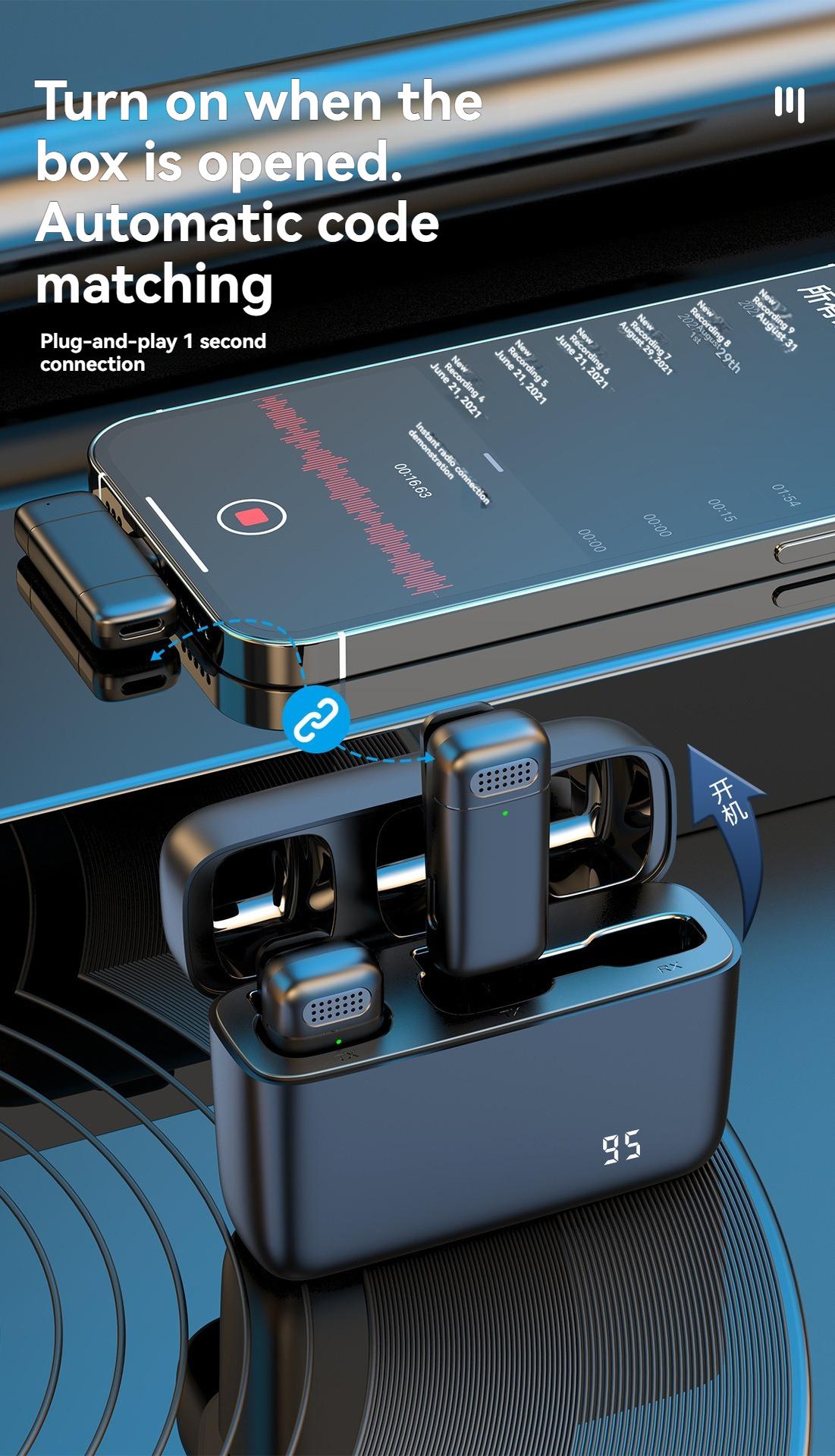 Wireless,Omnidirectional,Lapel,Microphone Wireless collar microphone with charging case