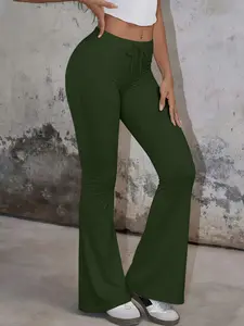 1 Piece, Casual Fashion Trousers, Slim Fit Drawstring Flare Yoga Pants, Women's Casual Flare Sweatpants, Daily Casual Style Yoga Joggers, e for Street Wear and All Seasons