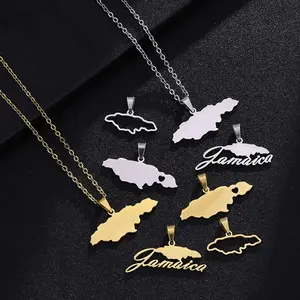 Hot-selling stainless steel Jamaica map pendant necklace unisex geometric titanium steel pendant sweater chain