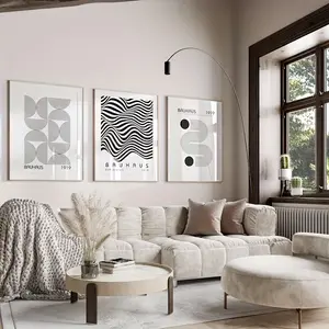 3pcs Bauhaus Poster Geometric Retro Wall Art - Black White Canvas Print - For Father's Day, Eid Al-Adha Mubarak - Home Living Room Decor - Perfect Gift for Art Lovers & Home Decor Enthusiasts