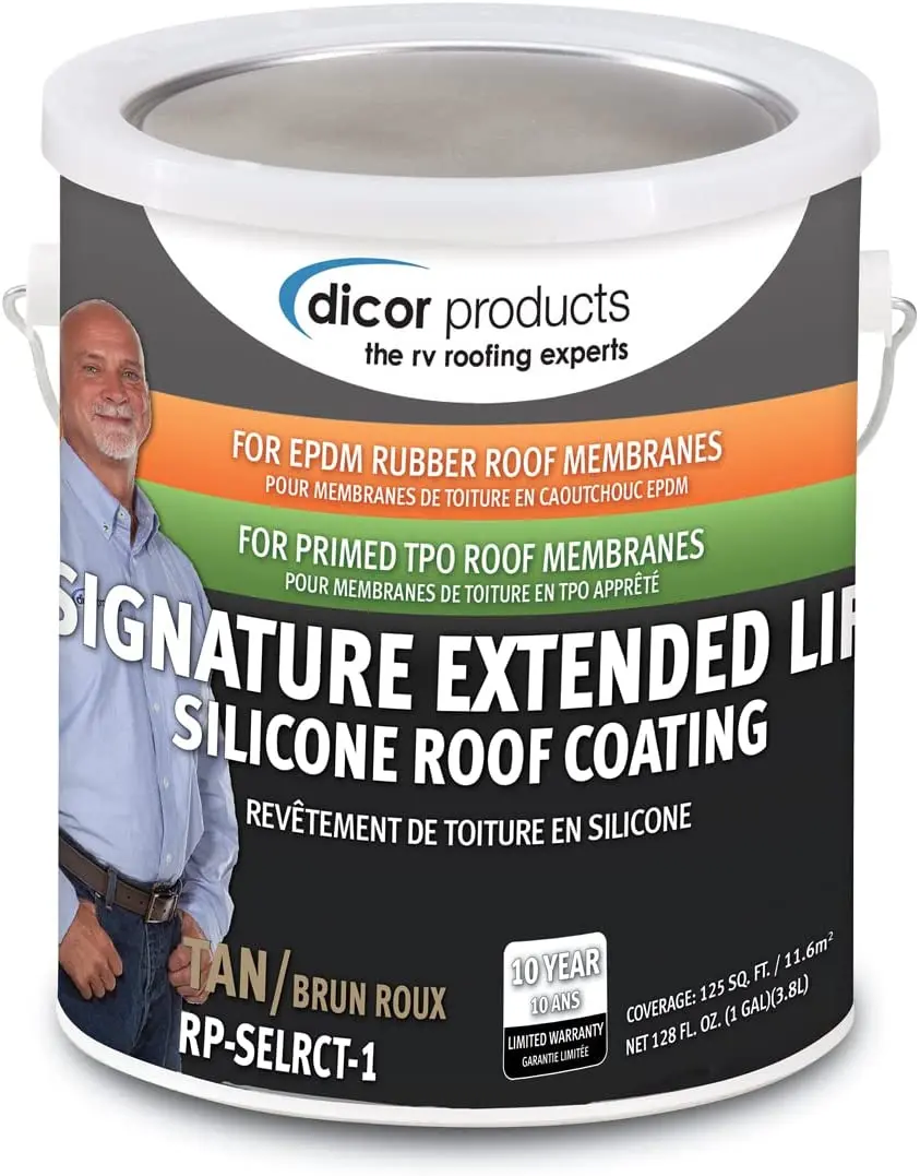 Dicor 1 Gal 100% Silicon Solid Signature Extended Life Roof Coating Can, Tan - Silicone EPDM Surface Protection