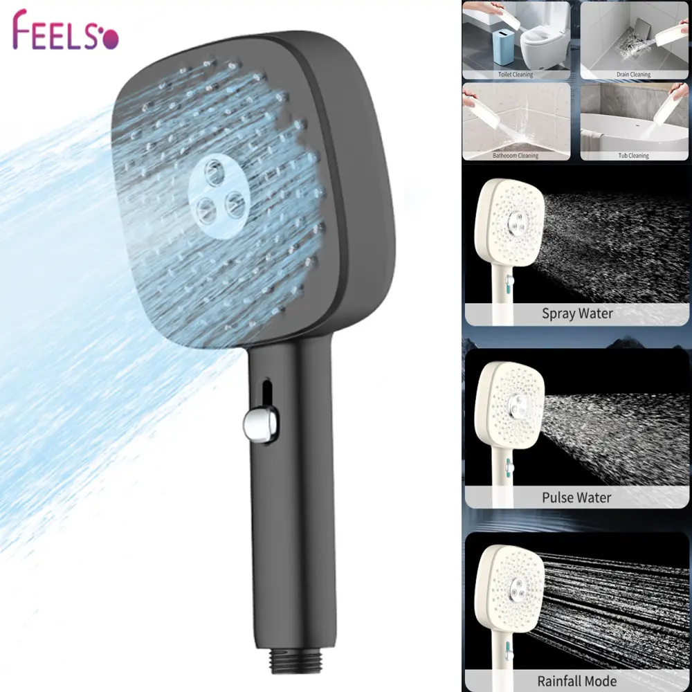 FEELSO High Pressure Wall Mount Shower Head - 4-Mode Anti-Clog Nozzles, Push Switch Control, Water Saving Indoor Bath Gadget, Power Washing for Cleaning Bathroom Tubs & Pet Care