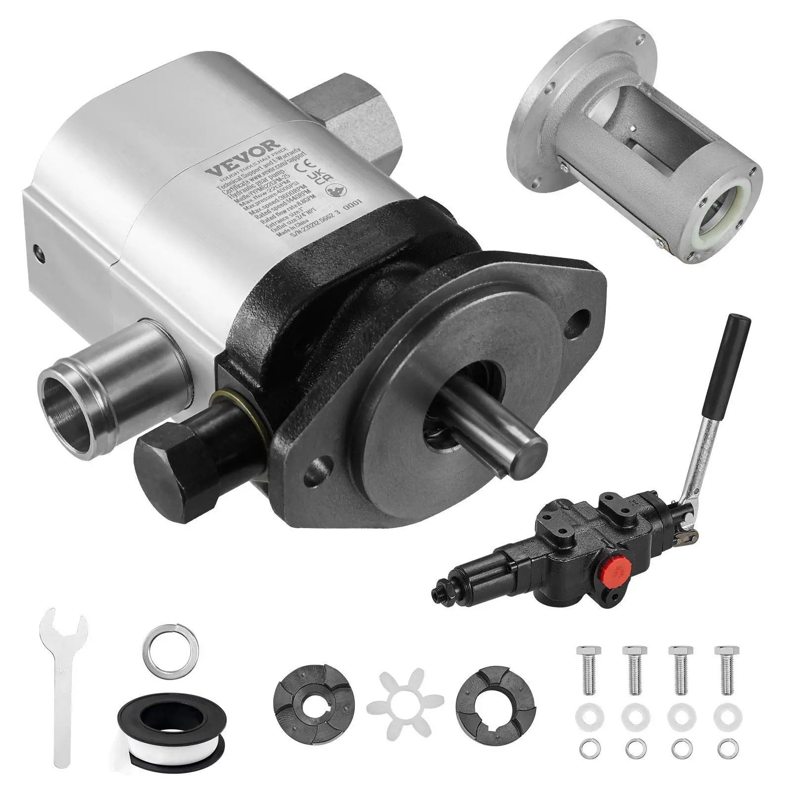 【Backtoschool】VEVOR Hydraulic Wood Log Splitter Pump Kit, 22GPM, 2 Stage 4000PSI Aluminum Hydraulic Gear Pump, with Valve Coupling Installation Base 3/4'' NPT Outlet 3600 RPM, for Small Engine Mounting Log Splitter