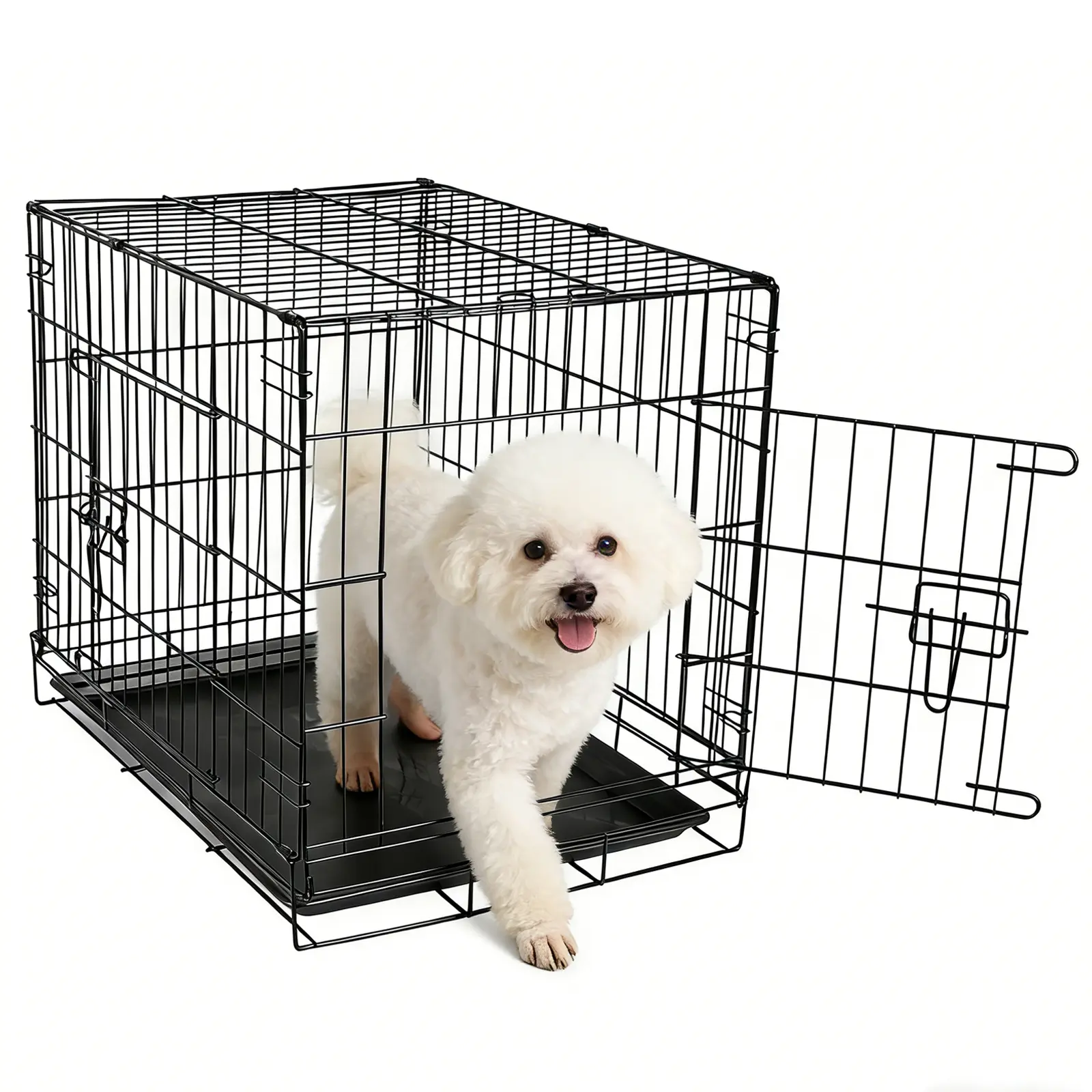 24-Inch Single Door Foldable Collapsible Metal Wire Dog Crate - Durable Home Supplies Kennel with Divider, Leak-Proof Tray, Secure Lock, Rubber Accents & Toolless Setup for 12-20 lbs Small Dogs, 25"L X 16.5"W X 19"H