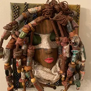 Ceramic Raku Fired  Mixed Media Mask