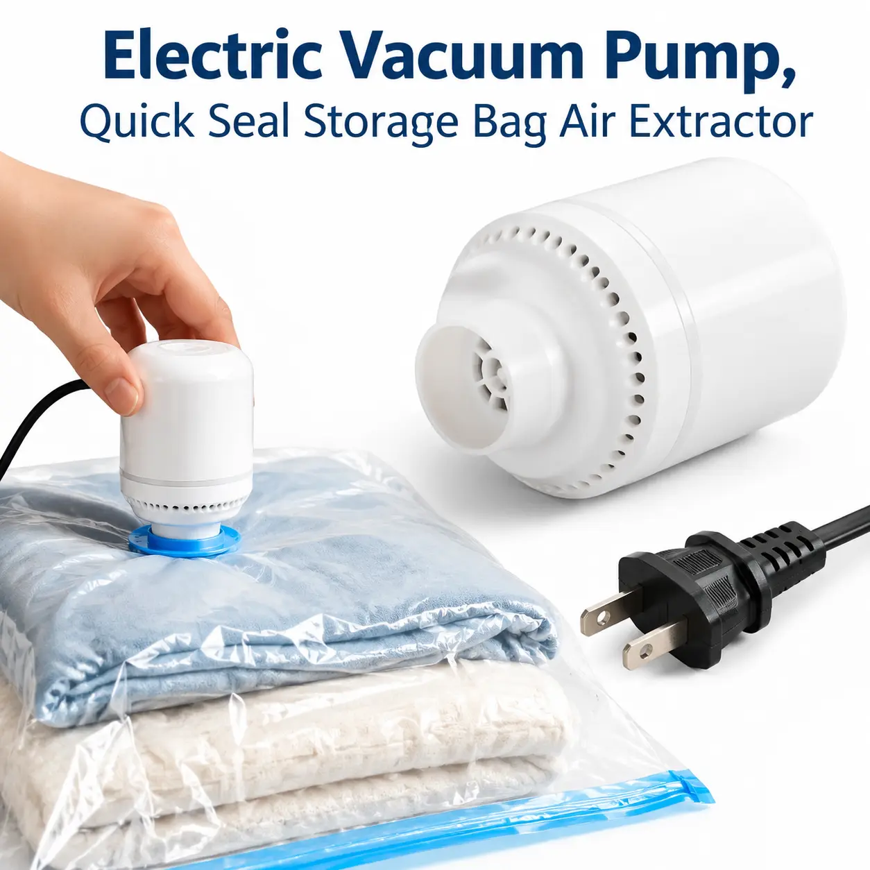 Electric Vacuum Pump for Storage Bags, EU-US Plug Portable Air Compressor, 0.3lb Compact & Easy to Store, Efficient Compression Quick Deflating for Clothes Blankets Space Saver, Home Travel Organizer, Vacuum Seal Storage Solutions, Compressor Vacuum Seale