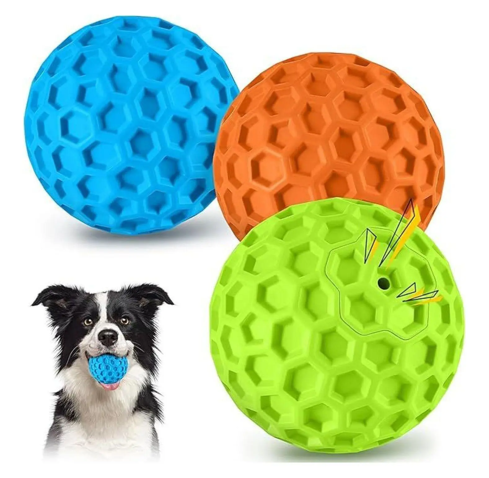 Havit 3-Pack Indestructible Natural Rubber Dog Chew Balls - 2.75-in Diameter, Waterproof, Squeaky, Bouncy Chew Toys for Medium-Large Aggressive Chewers with Mental Enrichment