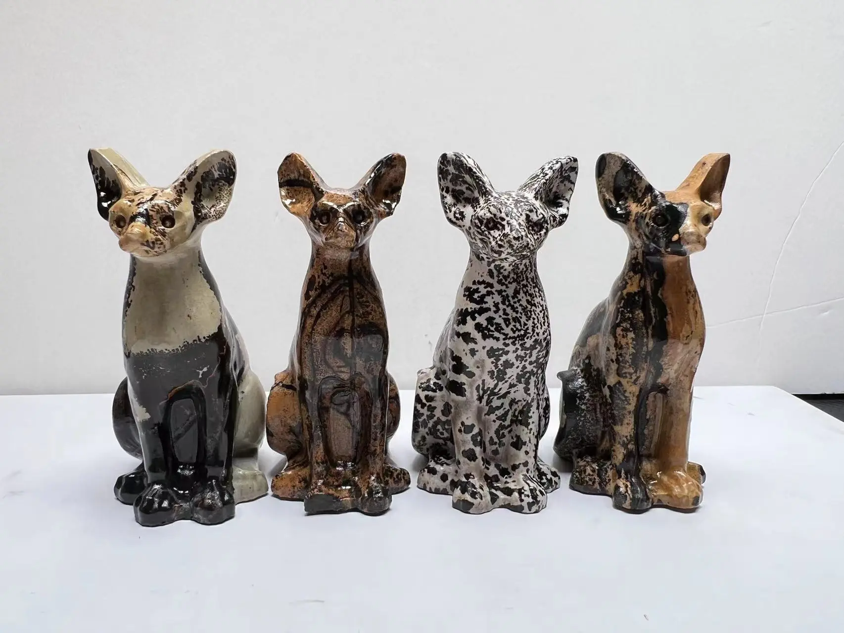 Four Natural Chinese Painting Stone Crystal Cats