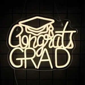 Congrats Grad LED Neon Sign, Graduation Party Decor,  Warm White Grad Light Up Letters,  Congrats Graduation Sign, Dorm Room Backdrop, Celebration Gift for Class