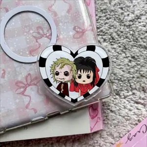 Beetle.juice and Ly.dia Wedding MagSafe Phone Grip, Cult Classic Movie Aesthetic Griptok, Spooky Couple Heart Stand, Retro Horror Cartoon Accessory, Spooky Fan Gift